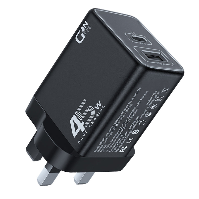 XUNDD XDCH-065 GaN Power Adapter Type-C+USB-A Dual Port 45W Fast Charging Block XUNDD XDCH-065 GaN Power Adapter Type-C+USB-A Dual Port 45W Fast Charging Block